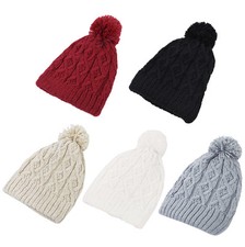 Premium Thermal Dual Layer Diamond Knit Winter Beanie Hat w/ Pom Pom-Diff Colors