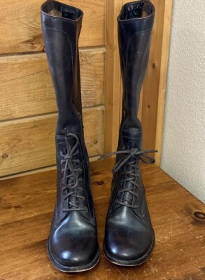 VTG Frye Campus Tall Boots 7 Leather Brown Lace Up Side Zip Western 70 s Retro