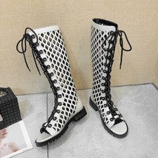 Gladiador Mujeres Verano Sandalia Romana Botas Hasta la Rodilla Punta Abierta Zapatos Huecos