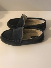 Lands' End Men's Suede Moccasin Slippers - Arctic Gray Size 6M
