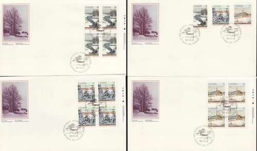 1989 / #1256-58 UR Pl. BL - 4 x OFDC  Canadian Christmas Winter Landscapes