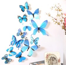 Set Of 12 Blue 3D Butterfly Wall Sticker Party Home Decor Butterfly Sticker