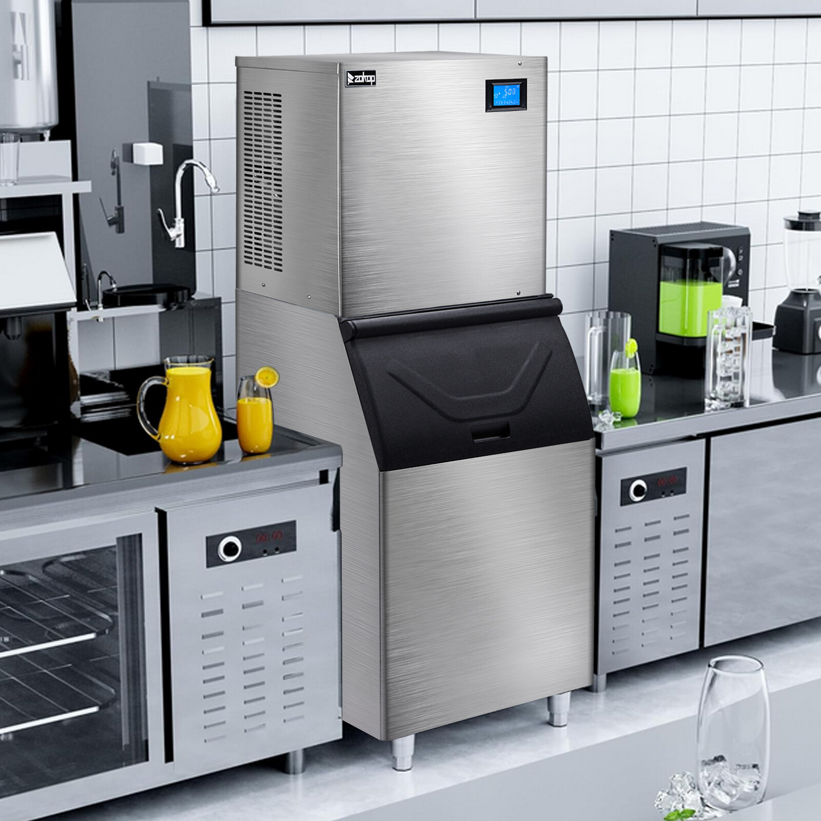 ZOKOP 550Lbs/24H Commercial Ice Maker Ice Cube Machine w/280Lbs Storage