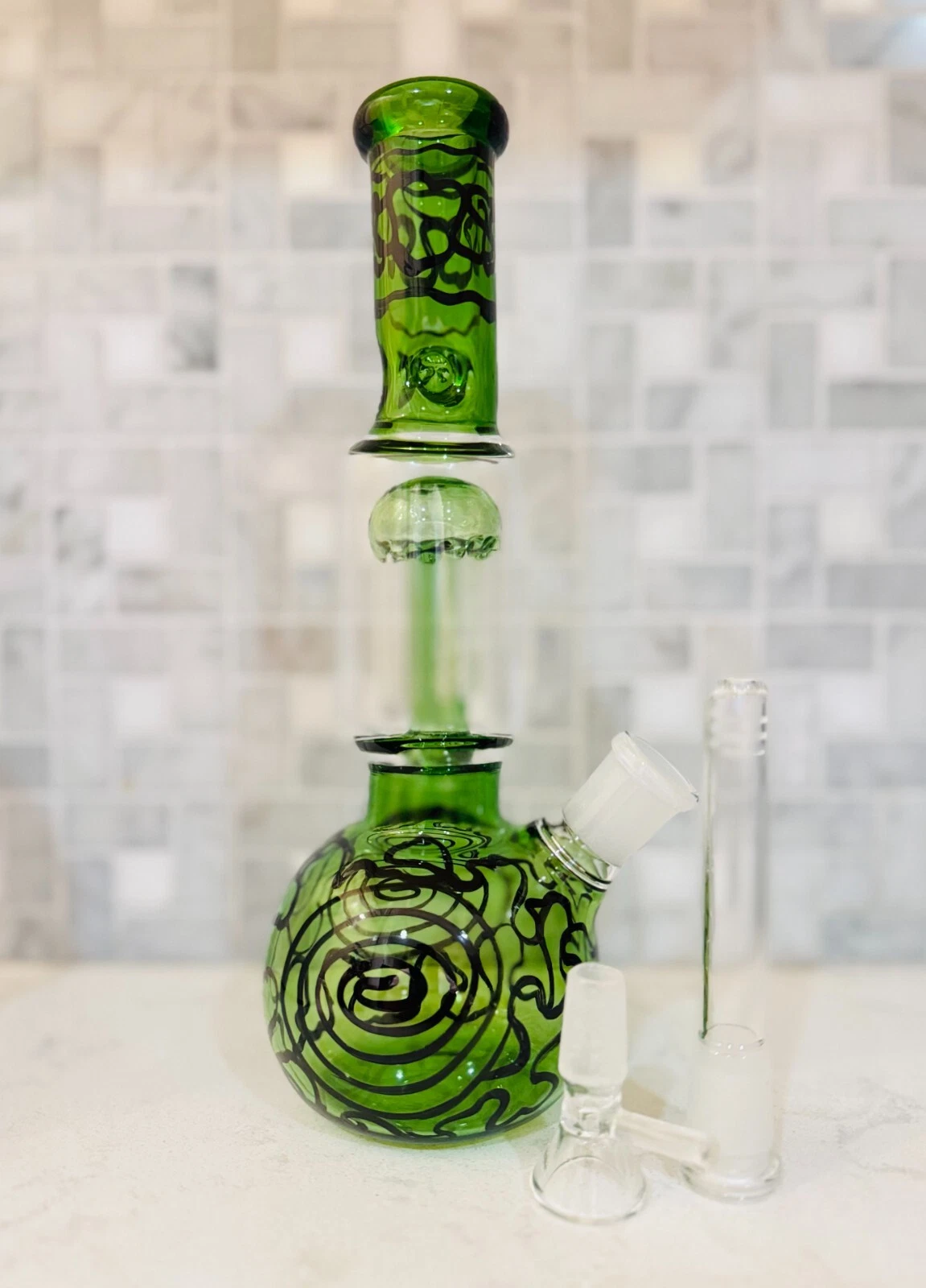10" Premium Heavy Glass Beaker Bong Imitation Ceramics  Art Green Water Bong - Picture 2 of 4