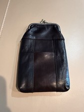 Black Leather Kiss Lock Frame Pouch Coin/Cigarette Purse