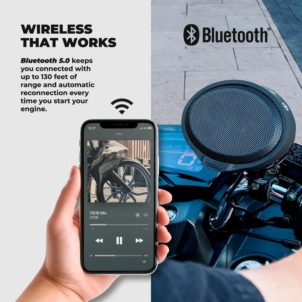 DS18 RYDERBT Bluetooth Speakers Amplified for Motorcycle Handlebar Mount - Изображение 4 из 4