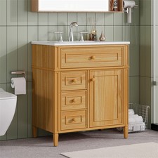 30" Modern Wood Bathroom Vanity with Ceramic Sink,Flip-Out Drawer and 2 Drawers