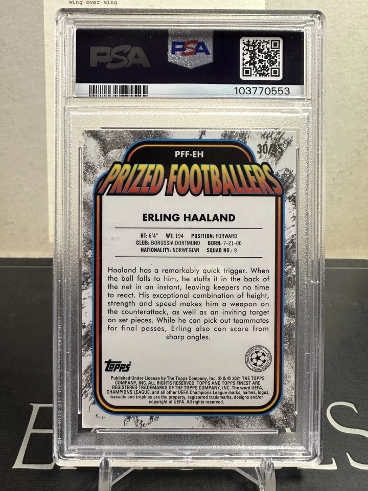 Erling Haaland 2020-21 Finest Prized Footballers #/45 Blue Red Fusion PSA 10 - Image 2 of 3