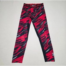 Under Armour HeatGear Boys Youth Large Fitted Leggings Red Black Graphic UPF30
