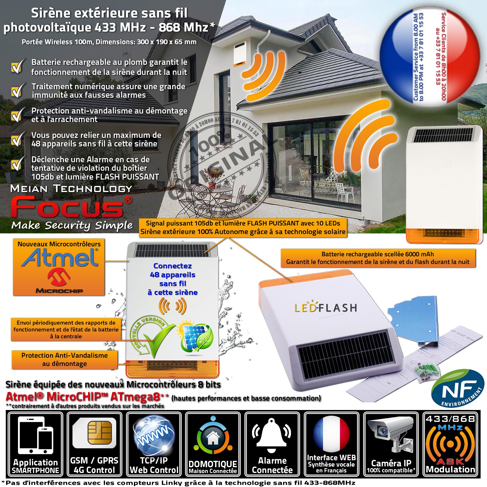Sirène extérieure flash MD-326R étanche avec alerte sonore Protectoris