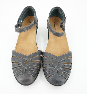 Clarks Wendy River Gray Leather Ankle Strap Fisherman Sandals 9 Grannycore