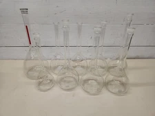 Lot of 9 Vtg Pyrex & Kimax Volumetric Flasks: 1000mL, 500mL, 250mL ~ USA ~ Good