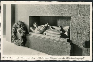 German WW2 Postcard Dying Warrior Statue Inside Tannenberg Denkmal East Prussia