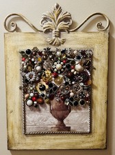 Handmade , OOAK  Vintage Jewelry Art, Large Bouquet, Assemblage 3D