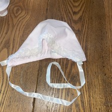 Vintage 6 month pink with white satin ribbon and white lace trim sun bonnet