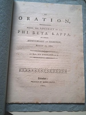 1802 Oration Before the Society of the Phi Beta Kappa Dartmouth College N.H.