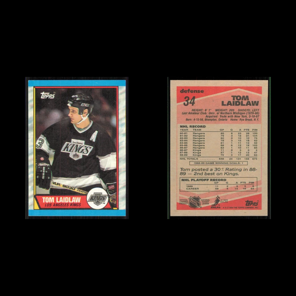 Tom Laidlaw #34 1989 Topps Los Angeles Kings Hockey Card NHL NM - Image 3 of 3
