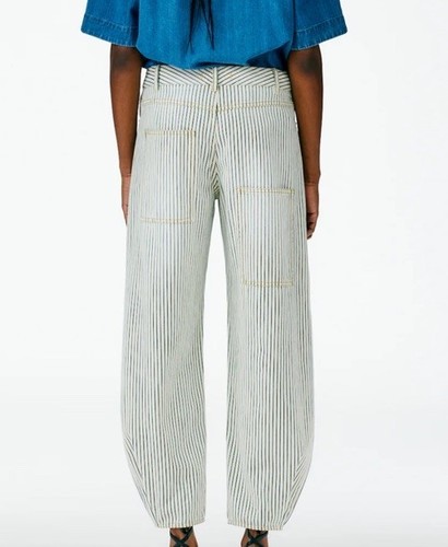 Tibi Railroad Conductor Stripe Brancusi Ankle Barrel Tuck Jeans-30” Actual Waist