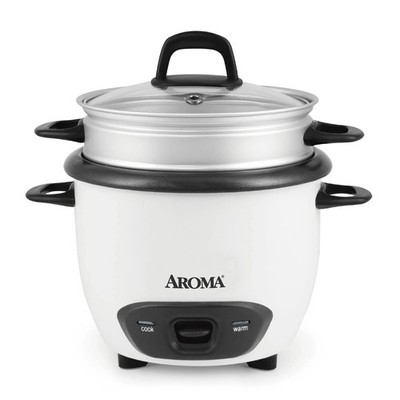 Aroma 6-Cup (Cooked) / 1.5Qt. Rice & Grain Cooker, White, New, ARC-743-1NG White