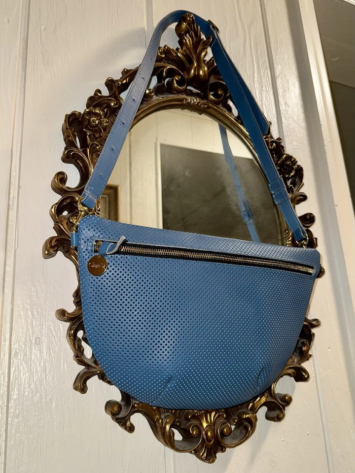 Clare V. Grande Fanny Pack Crossbody Bag Desert Blue Perforated Leather NEW - Image 3 of 4