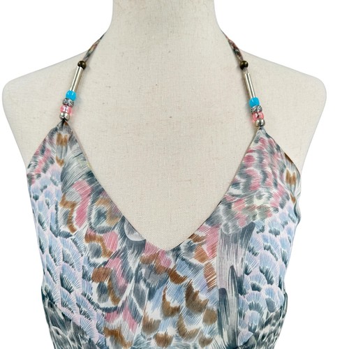 Meghan Los Angeles Y2K Maxi Dress 4 Blue Boho Bohemian Festival Halter Party - Picture 3 of 17