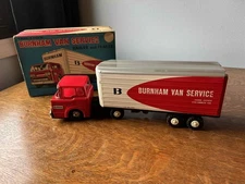 Linemar by MARX tin litho friction semi truck Burnham Van Service w/ box 1950s