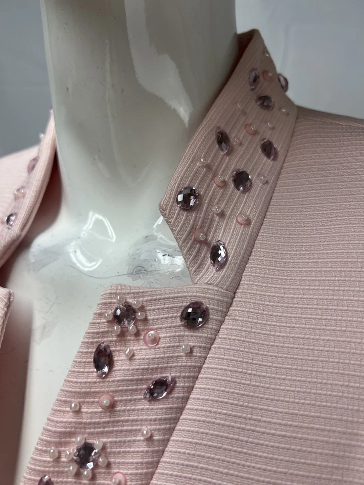 Traje Blazer y Falda Tahari Para Mujer 12 Rosa Claro Adornado Perlas Texturizadas Foto 2 de 4