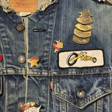 Vintage 60s Beg E Levi’s Denim Vest with Harley Davidson Pins & Patches