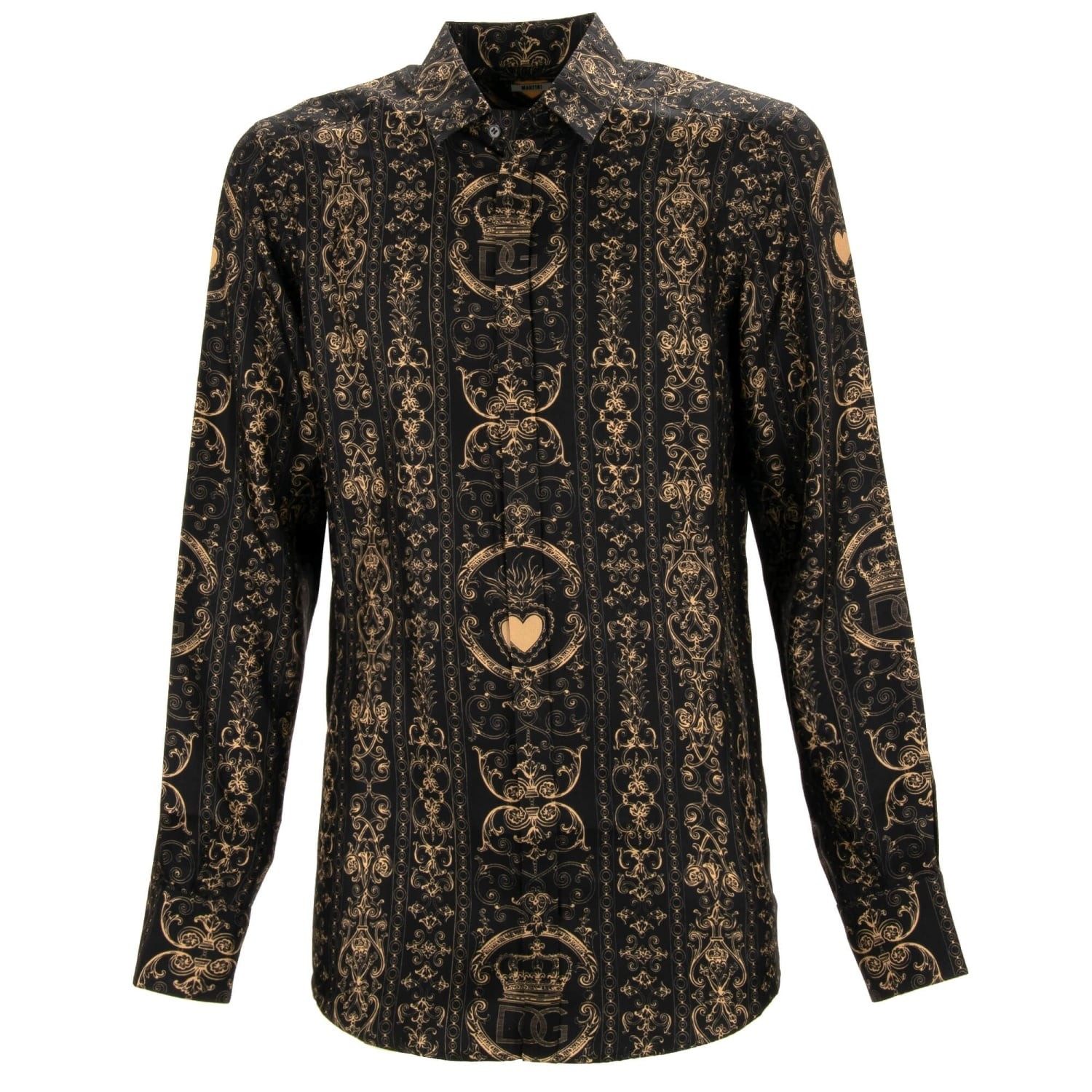 DOLCE & GABBANA Krone Herz DG Logo Seide Hemd MARTINI Gold Schwarz
