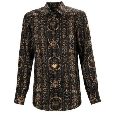 DOLCE & GABBANA Krone Herz DG Logo Seide Hemd MARTINI Gold Schwarz