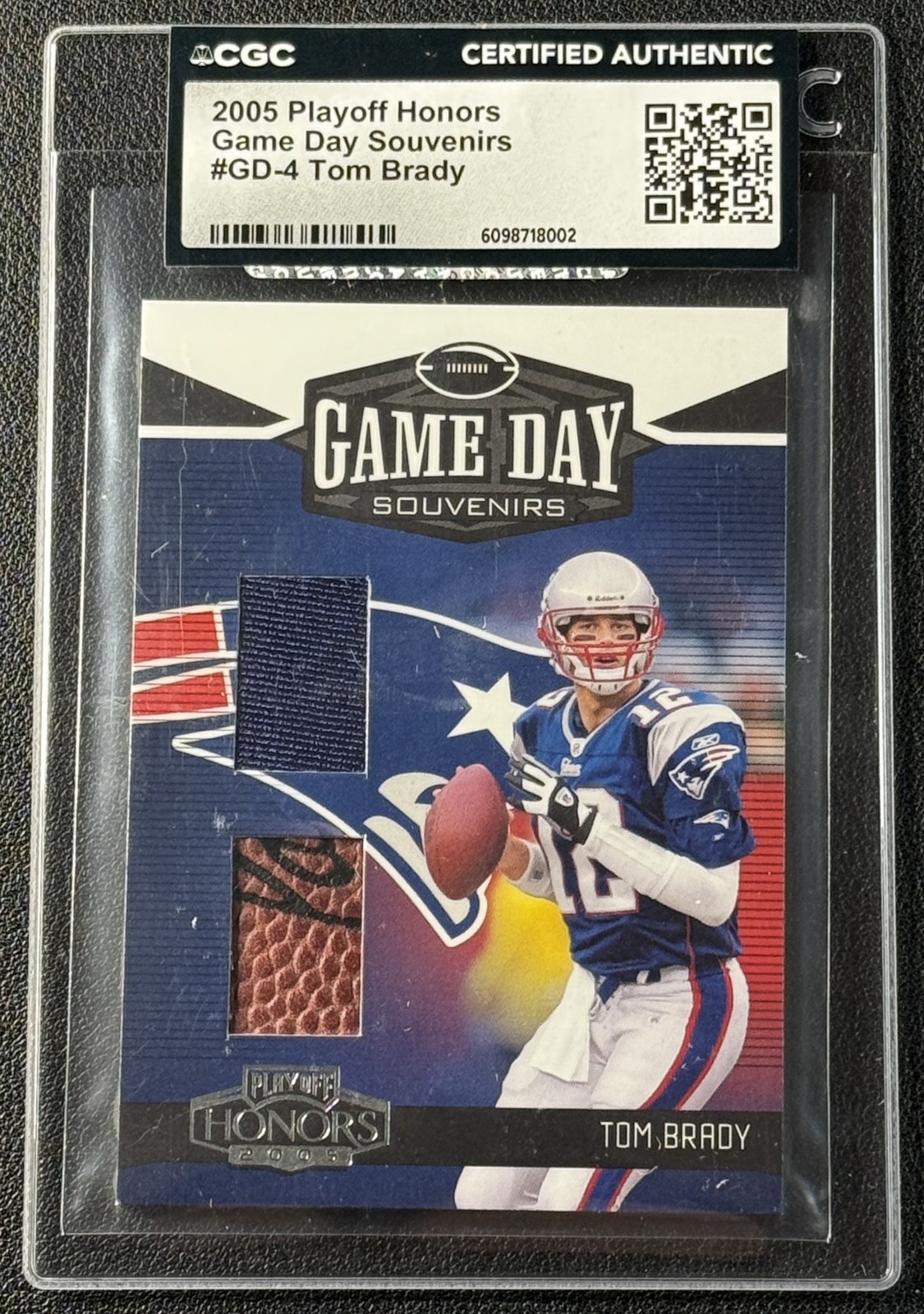 TOM BRADY 2005 PLAYOFF HONORS #GD-4 GAME DAY SOUVENIRS JERSEY BALL RELIC 85/250
