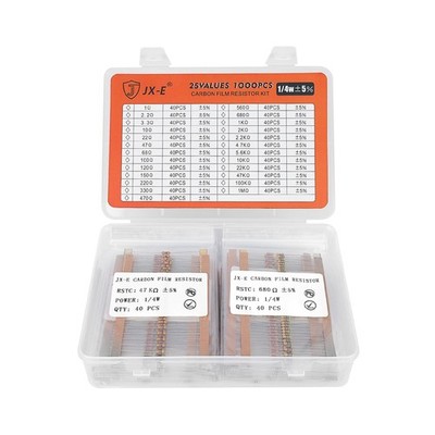 JX-E Resistors Assortment Kit, 1000 Pcs 25 Values 1 Ohm to 1M 1/4W... 
