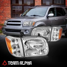 Fit 2005-2007 Sequoia/Tundra Crew Cab Factory Style Headlight Lamps Chrome/Amber