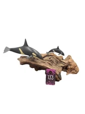 John Perry Studio Orca 'Killer' Whales on Burl Wood Nature Themed Art Sculpture