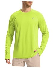 Men's Sun Protection Shirts UV SPF UPF 50 Rash Guard Large Fluorescent Green