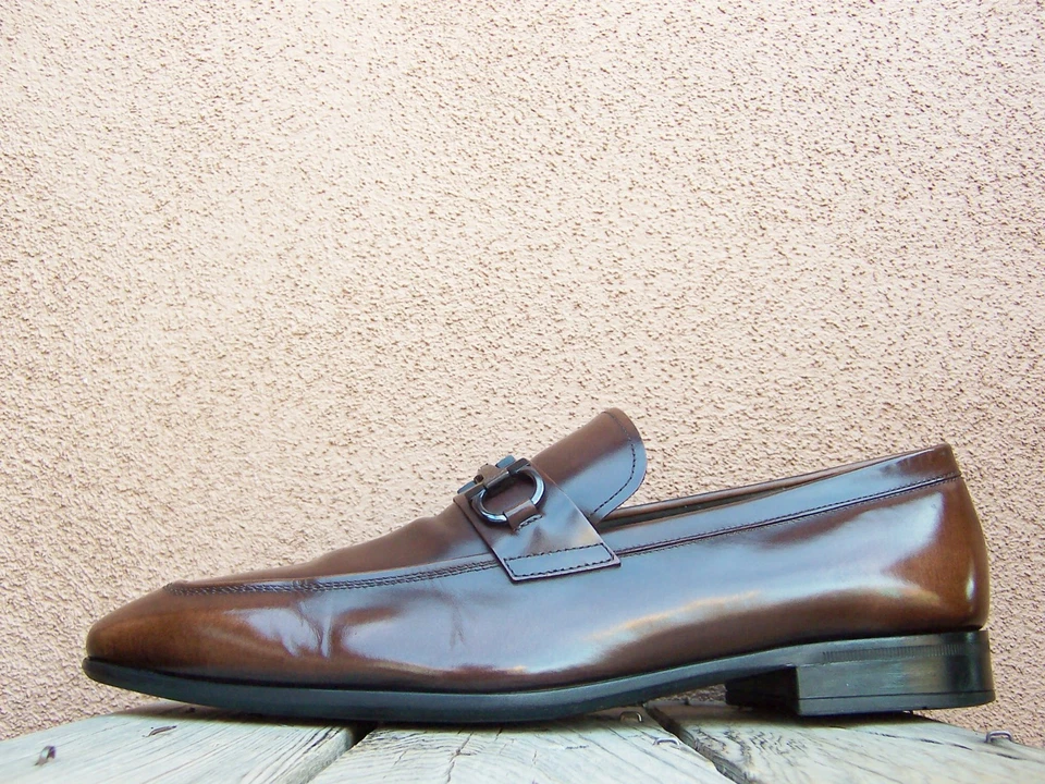 FERRAGAMO Casual Dress Shoes Brown Leather Italian Horsebit Loafers Size 11.5D - Image 3 of 4