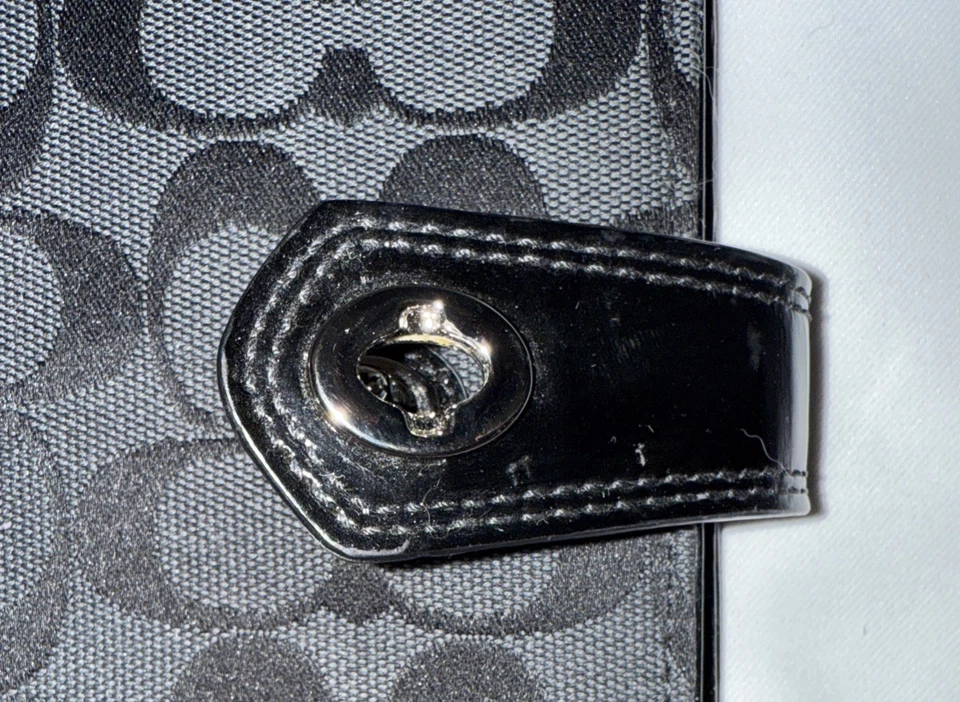 Coach Signature Tablet Case Canvas Print Turnlock Holder Black On Black - Image 4 of 4