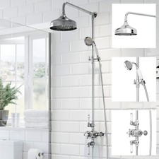 Image of Bathroom Shower Mixer Thermostatic Set Twin Head Round Square Exposed Chrome