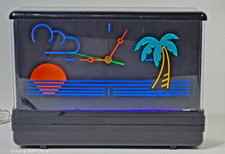 1988 Gemini Blacklight Black Light Neon Tropical Sunset Clock  WORKS