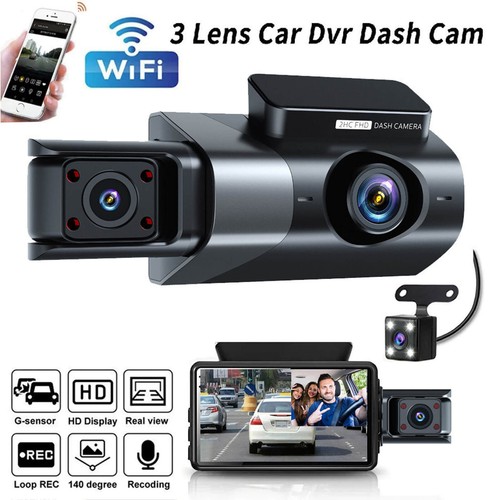 Wifi Dash Cam Pro Car Camera Recorder 3-Lens Front Rear HD 1296P Night Vision