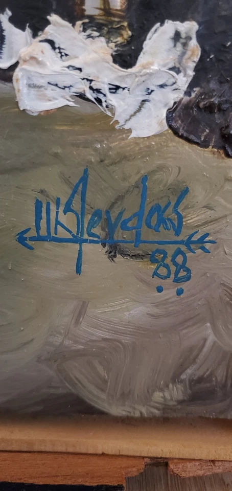 Pintura Tribal Moderna Años 80, Firmada Original Vintage Medios Mixtos Sobre Tablero de Madera Foto 2 de 2