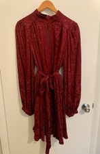Mini Vestido Anthropologie Manga Larga Vacaciones Cóctel Vino Leopardo Estampado Grande