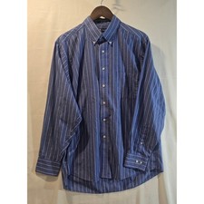 Chaps Mens Wrinkle Free Blue Stripe Button Down Shirt Large 16 16 1/2 34 35