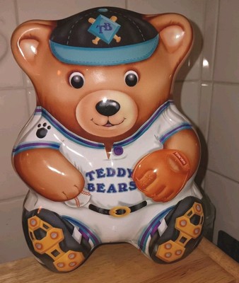 Tin Canister Teddy Bear Baseball 3D Tin Box Co. Gift