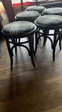 low stools Thonet Bentwood x 5 upholstered in black tartan