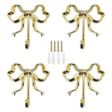 4 Pcs Gold Bow Hook,Metal Wall Hooks for Hats Bags Tie Bath Towels Coats Sma...