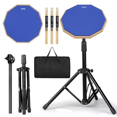 Drum Practice Pad Snare Stand Set 12 In With Double Sided Silent Blue 