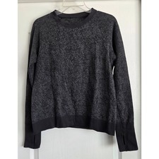 Lululemon Rest Less Pullover Sweater Black Heathered Armory Thumbholes Sz 12