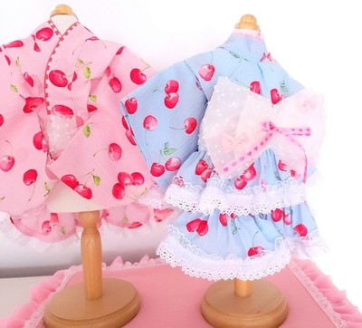 Pet Yukata Dress - Cherry Blue (Dog/Cat)