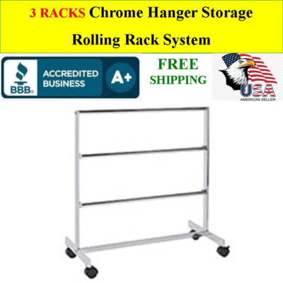 3 RACKS Chrome Hanger Rack Storage System 3 Tier Rolling Wheels | eBay